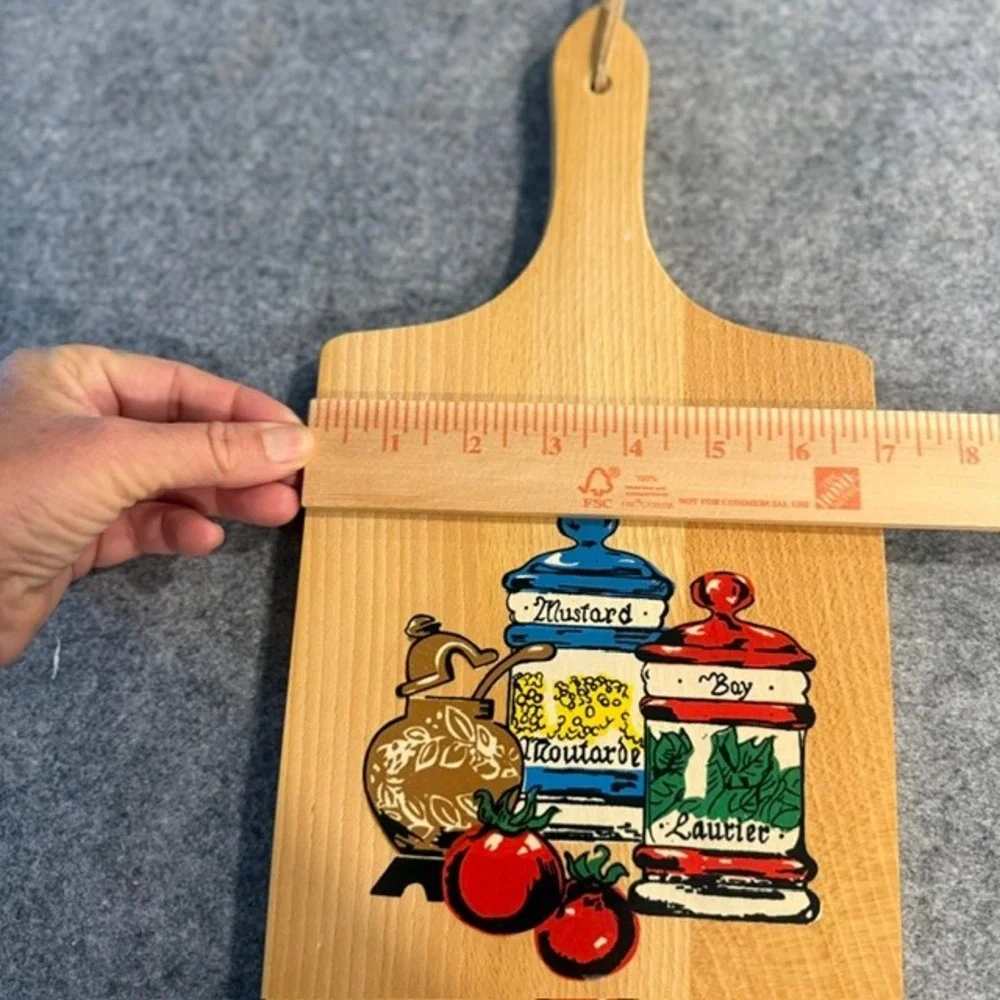 Retro Nevco Cutting Board Small Tan Excellent Vintage Yugoslavia Spice Graphic